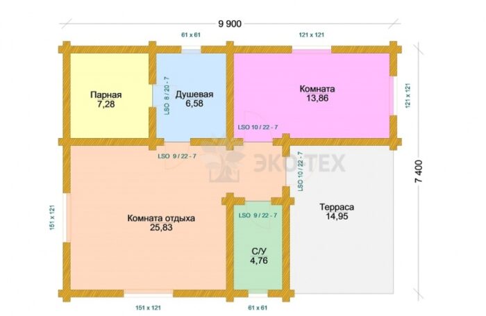 Проект бани Анит оцилиндрованное бревно
