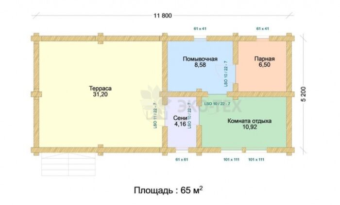 Проект бани Пелагея оцилиндрованное бревно