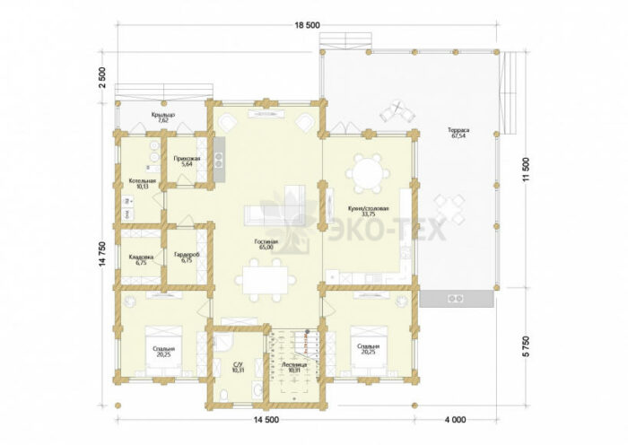 Проект дома Дуб оцилиндрованное бревно планировка