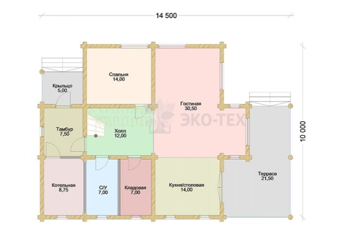 Проект дома Флинт Стандарт оцилиндрованное бревно планировка