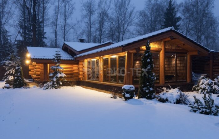 Фото баня с бассейном из рубленных бревен большого диаметра по проекту 