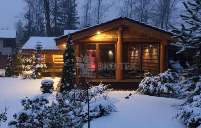 Фото баня с бассейном из рубленных бревен большого диаметра по проекту 