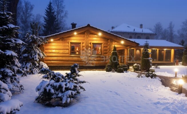 Фото баня с бассейном из рубленных бревен большого диаметра по проекту "Антоновка"