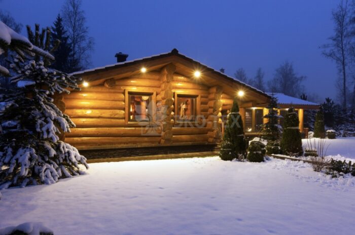 Фото баня с бассейном из рубленных бревен большого диаметра по проекту 