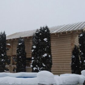 Фото дома и бани из оцилиндрованного бревна