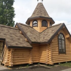 Фото дома и бани из оцилиндрованного бревна