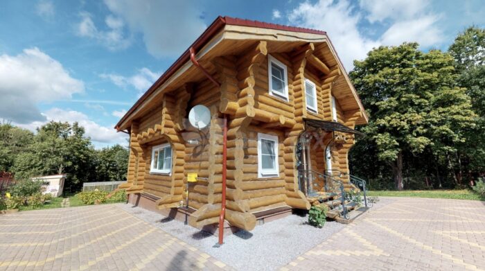 Фото дом из оцилиндрованного бревна по проекту фьорд