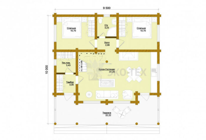 Проект дома Пушкино оцилиндрованное бревно планировка