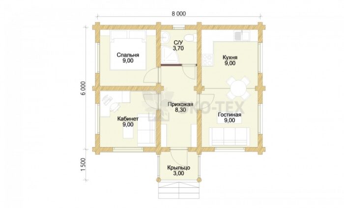 Проект дома Садовый оцилиндрованное бревно планировка