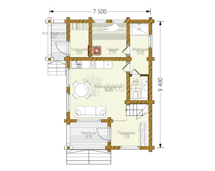 Баня из бревна Горячий камень