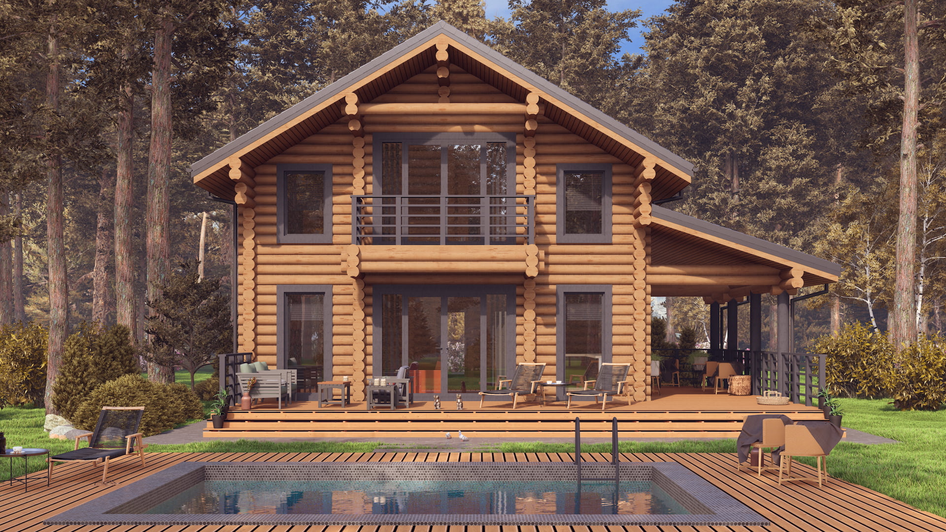 Двухэтажный дом из оцилиндрованного бревна "Нахабино"